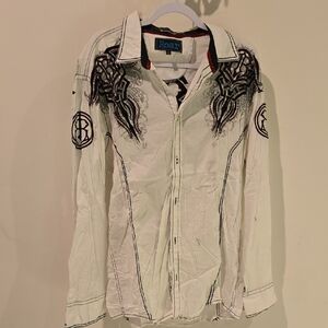 Roar Men's White Shirt with Black Embroidery